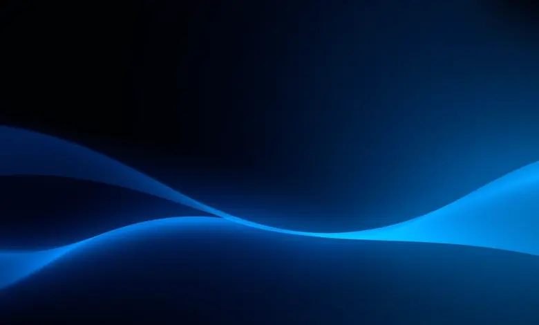 Composição abstrata de luz azul e verde-azulada com linhas suaves sobre fundo escuro